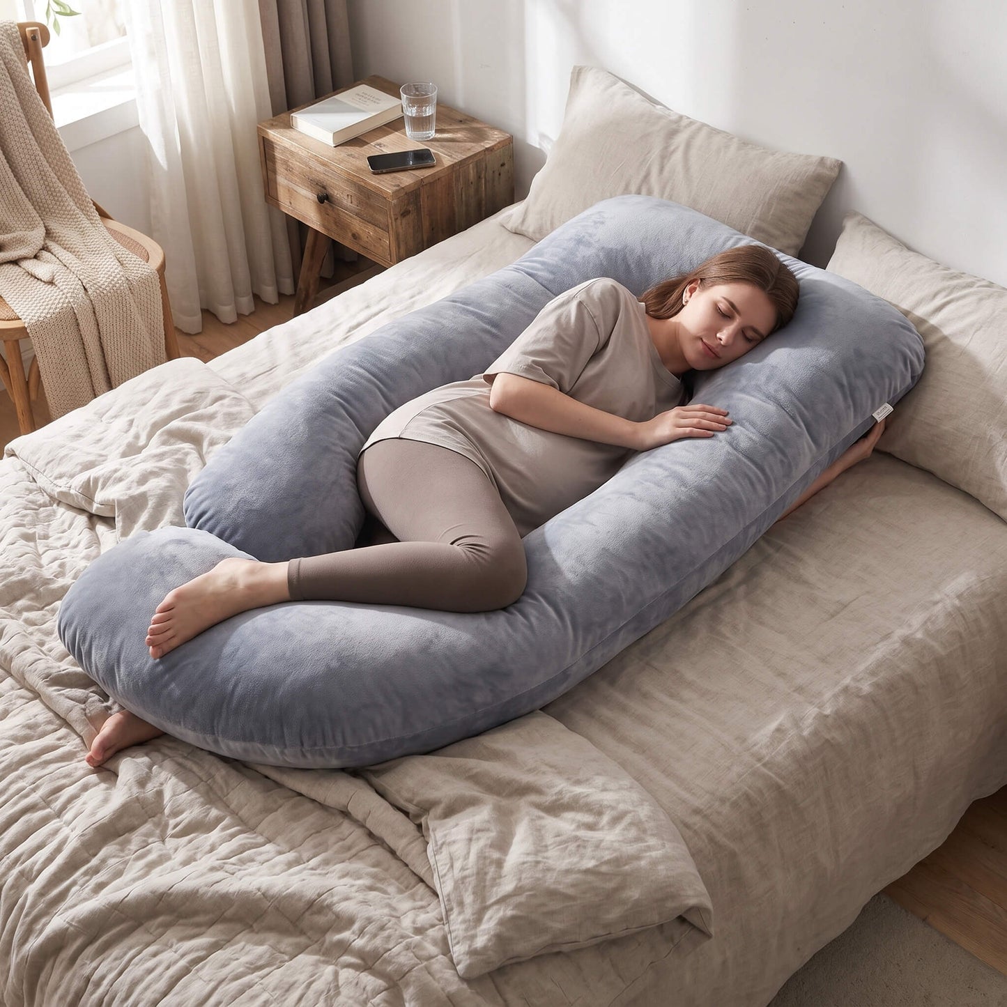 PUVANO ErgoSleep Max XXL-Kissen in J-Form · 175 × 90 cm