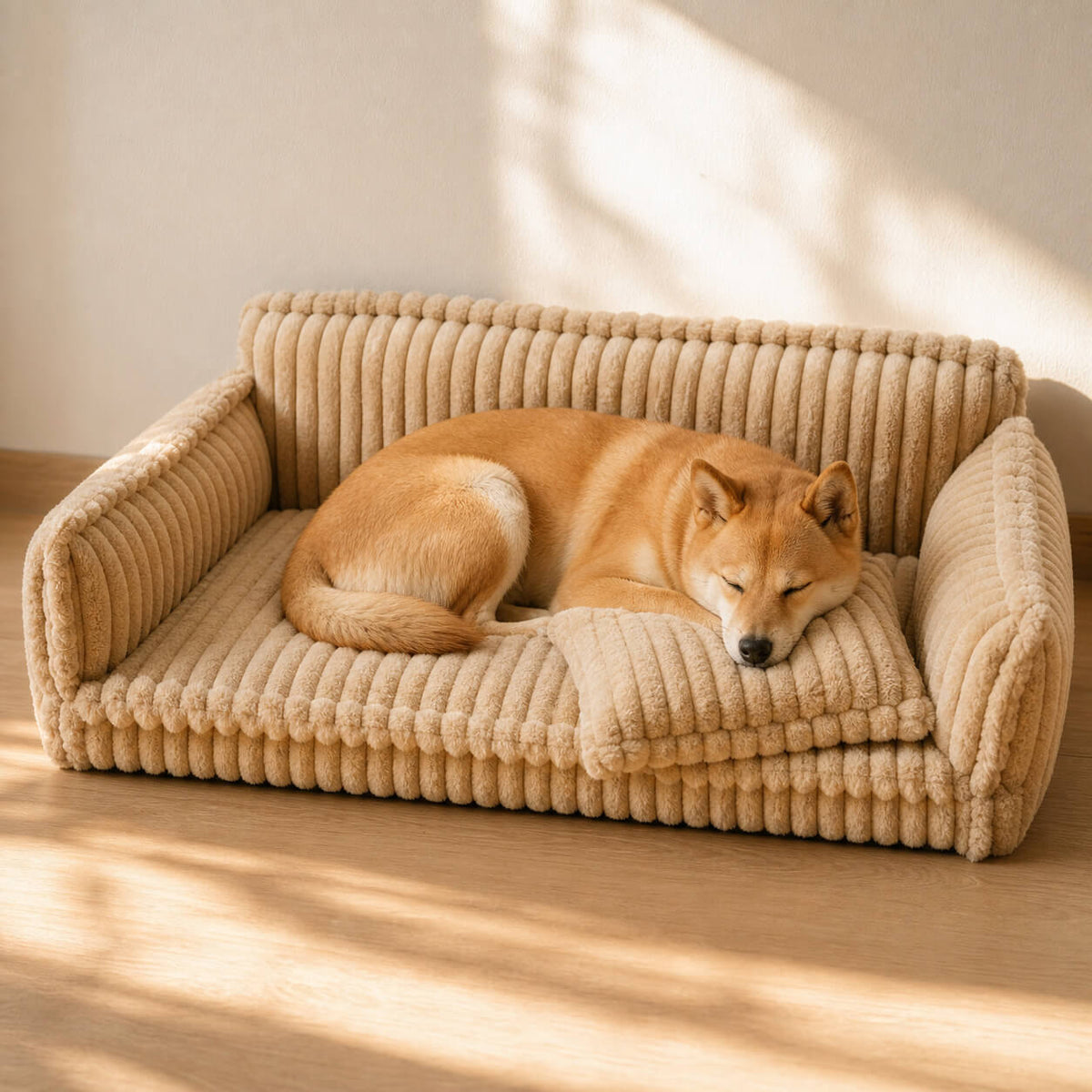 Hundesofa – Cord-Bezug mit Rückenlehne und Kissen