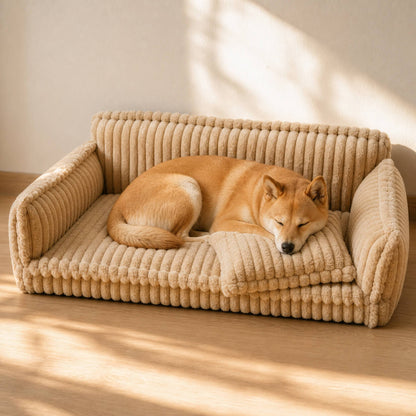 Hundesofa – Cord-Bezug mit Rückenlehne und Kissen