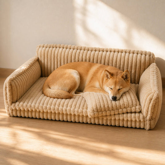Hundesofa – Cord-Bezug mit Rückenlehne und Kissen