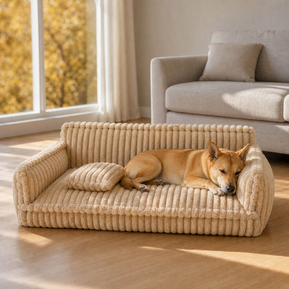 Hundesofa – Cord-Bezug mit Rückenlehne und Kissen