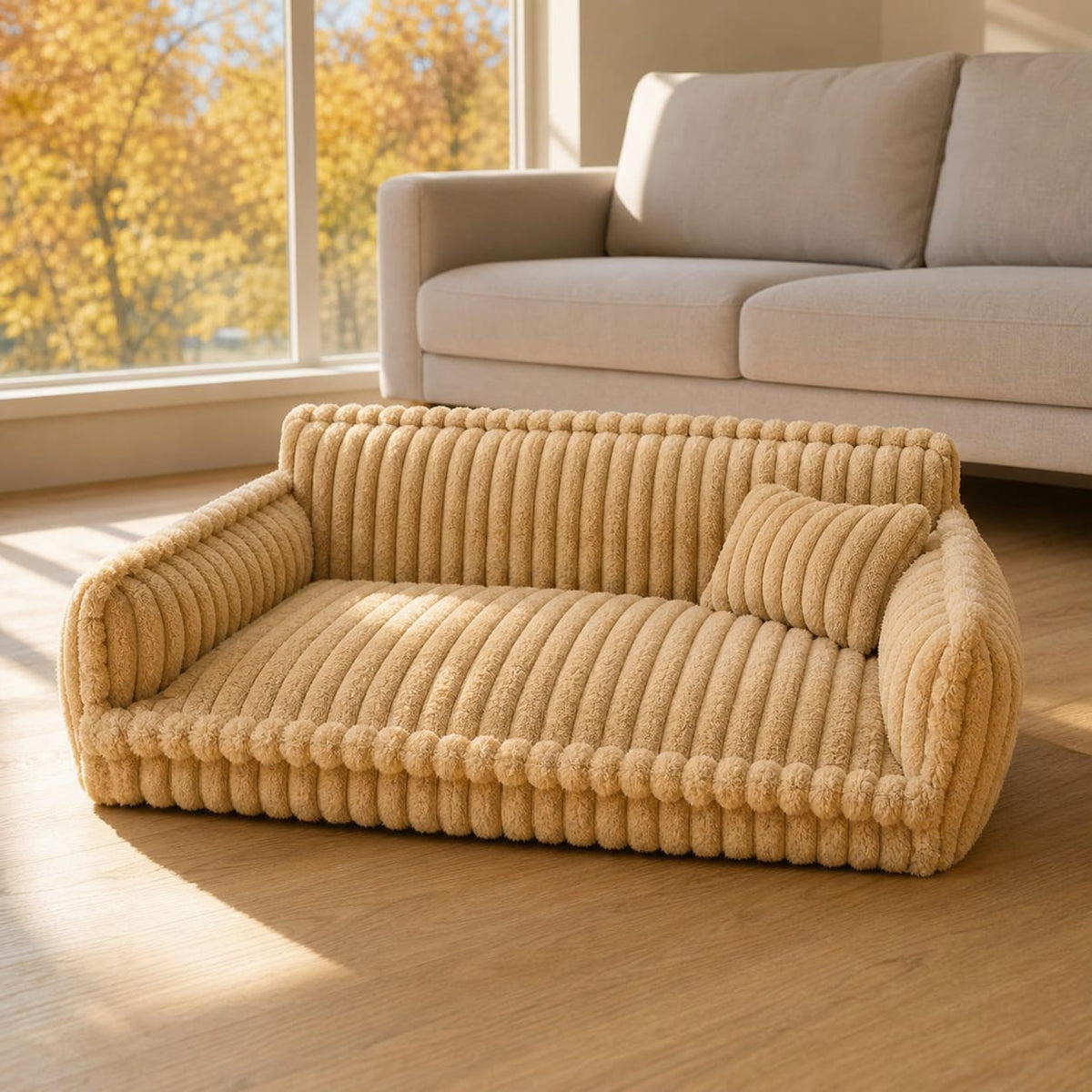 Hundesofa – Cord-Bezug mit Rückenlehne und Kissen