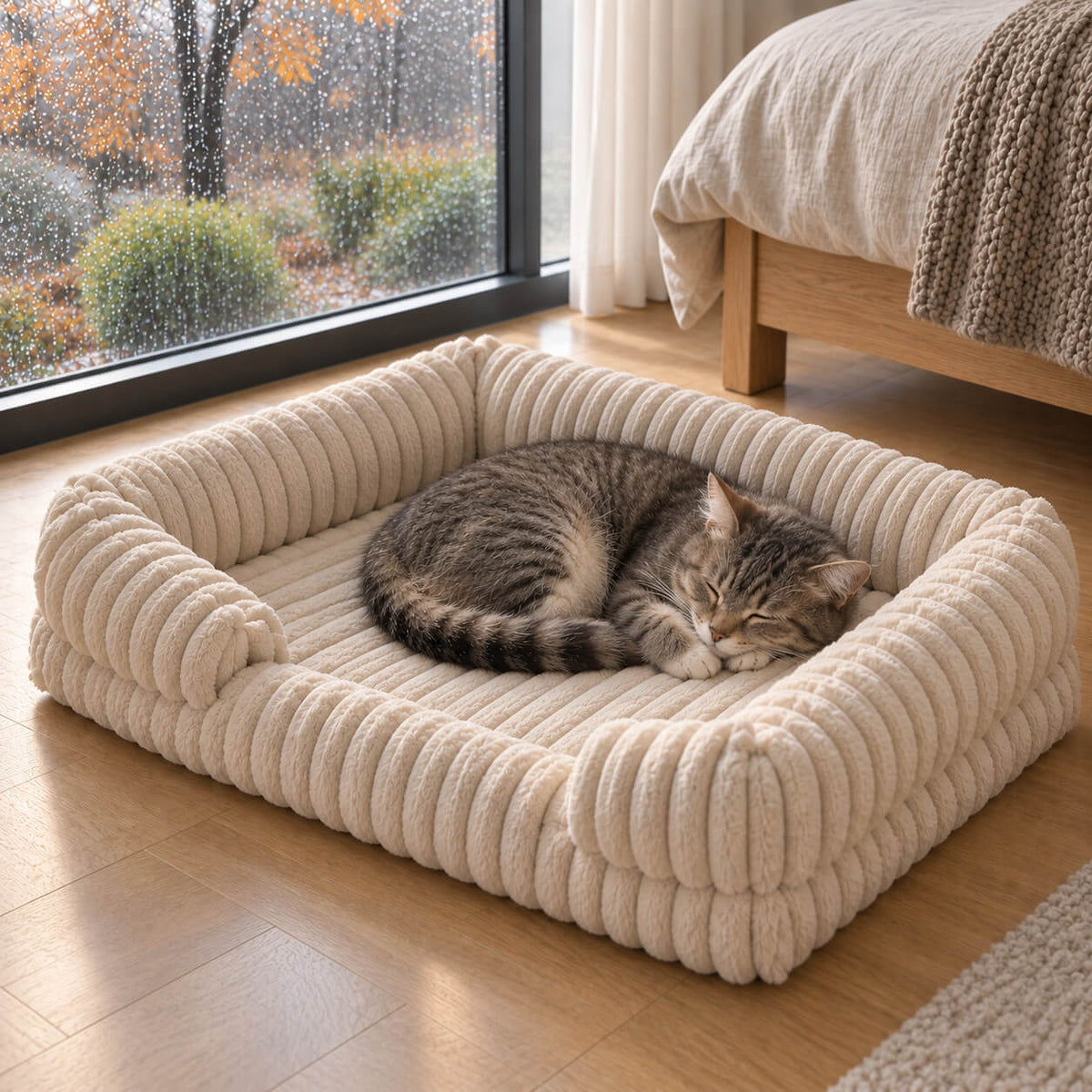 Hundebett wasserdicht im Sofa-Stil – gerippter Plüsch