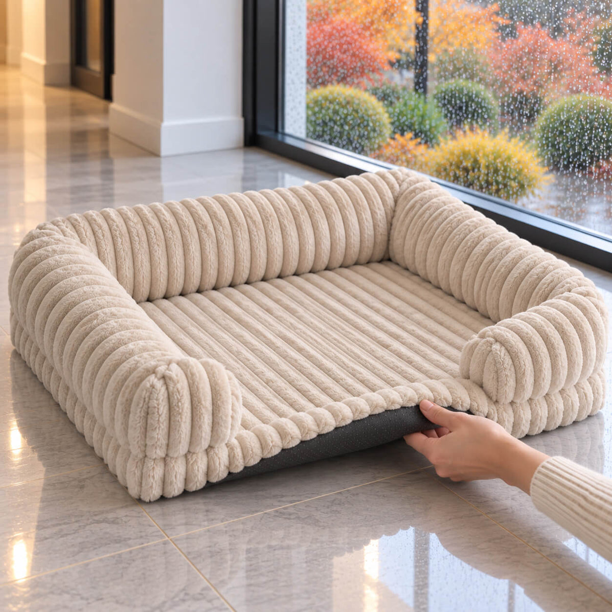 Hundebett wasserdicht im Sofa-Stil – gerippter Plüsch