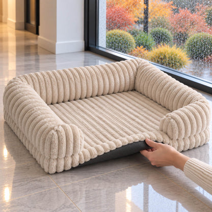 Hundebett wasserdicht im Sofa-Stil – gerippter Plüsch