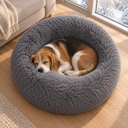 Hundebett Donut – flauschiger Langflor-Plüsch zum Einrollen