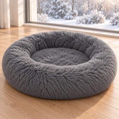 Hundebett Donut – flauschiger Langflor-Plüsch zum Einrollen