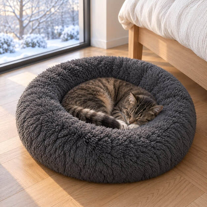 Hundebett Donut – flauschiger Langflor-Plüsch zum Einrollen