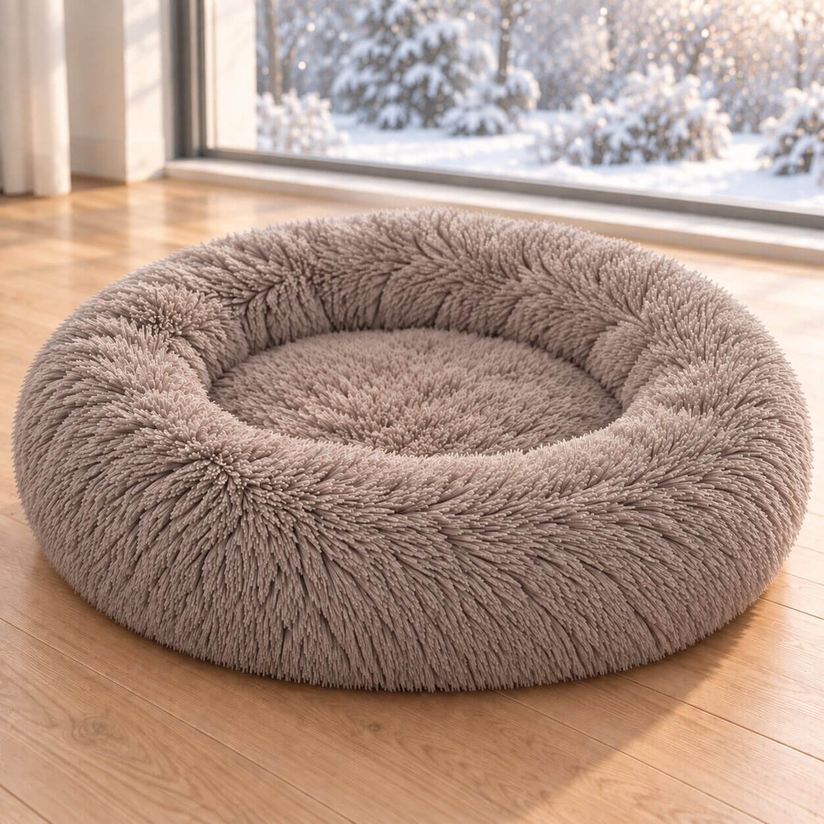 Hundebett Donut – flauschiger Langflor-Plüsch zum Einrollen