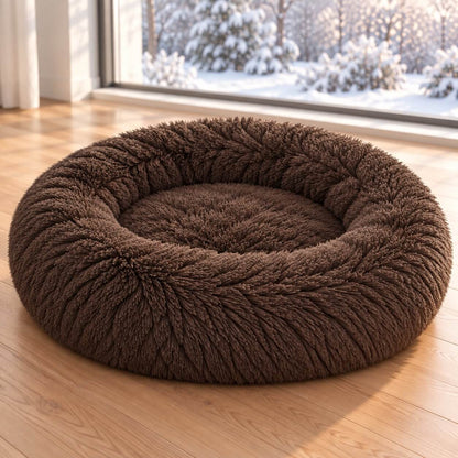 Hundebett Donut – flauschiger Langflor-Plüsch zum Einrollen