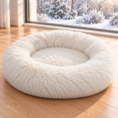 Hundebett Donut – flauschiger Langflor-Plüsch zum Einrollen