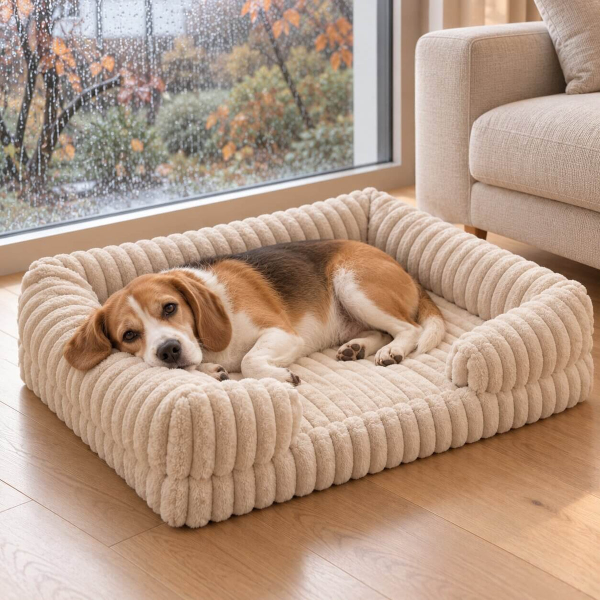 Hundebett wasserdicht im Sofa-Stil – gerippter Plüsch