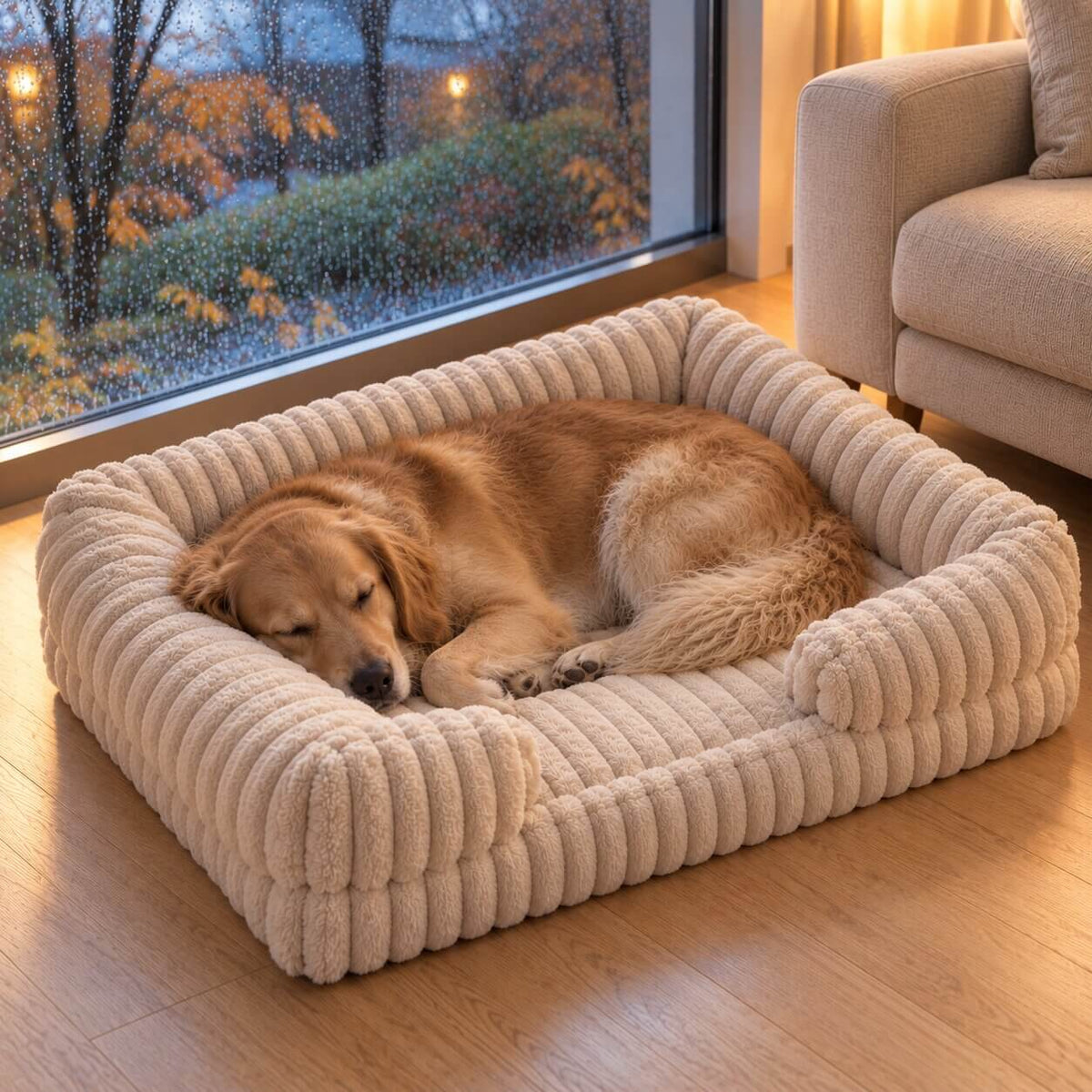 Hundebett wasserdicht im Sofa-Stil – gerippter Plüsch