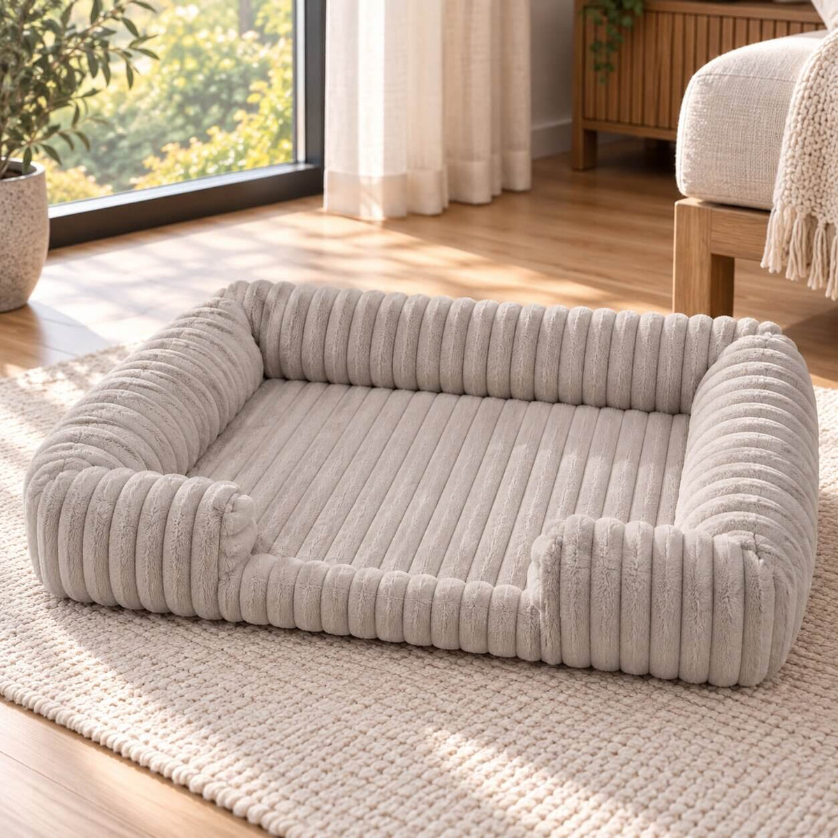 Hundebett wasserdicht im Sofa-Stil – gerippter Plüsch