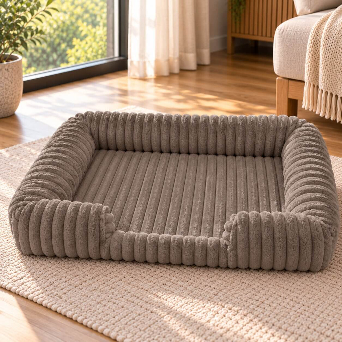 Hundebett wasserdicht im Sofa-Stil – gerippter Plüsch