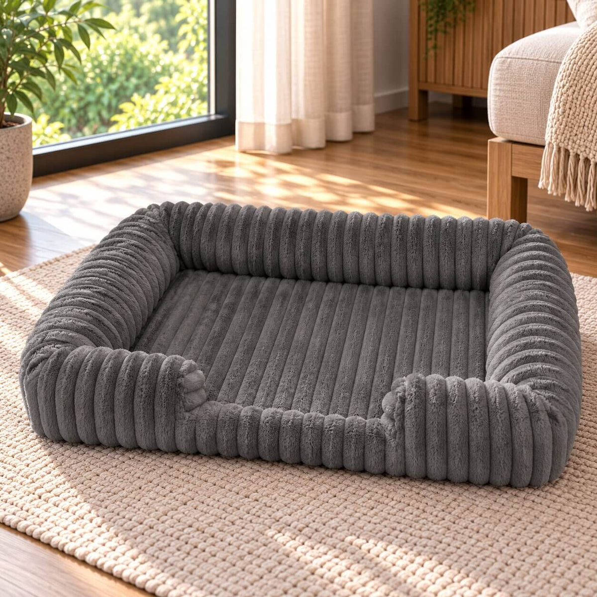 Hundebett wasserdicht im Sofa-Stil – gerippter Plüsch