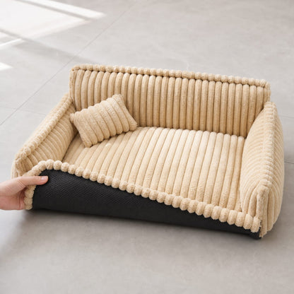 Hundesofa – Cord-Bezug mit Rückenlehne und Kissen
