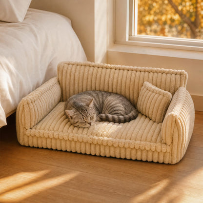 Hundesofa – Cord-Bezug mit Rückenlehne und Kissen