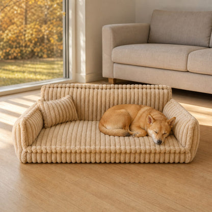 Hundesofa – Cord-Bezug mit Rückenlehne und Kissen